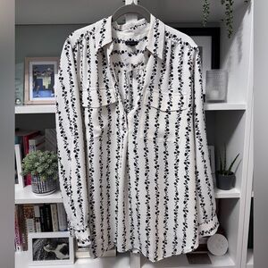 NEW Ann Taylor Camp | Black and White Floral Stripe Blouse | XL
